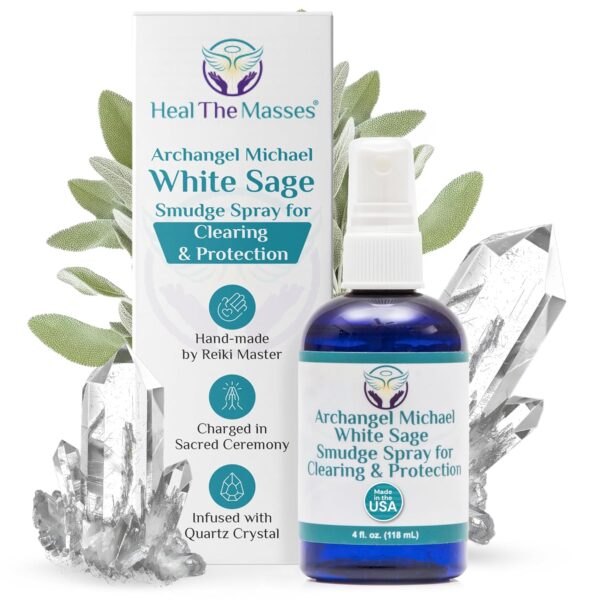 White Sage Spray: White Sage Smudge Spray for Clearing and Protection - Smokeless Liquid Smudging Spray Infused with Quartz Crystals - Negative Energy Cleansing Mist - 4 Fluid Ounces