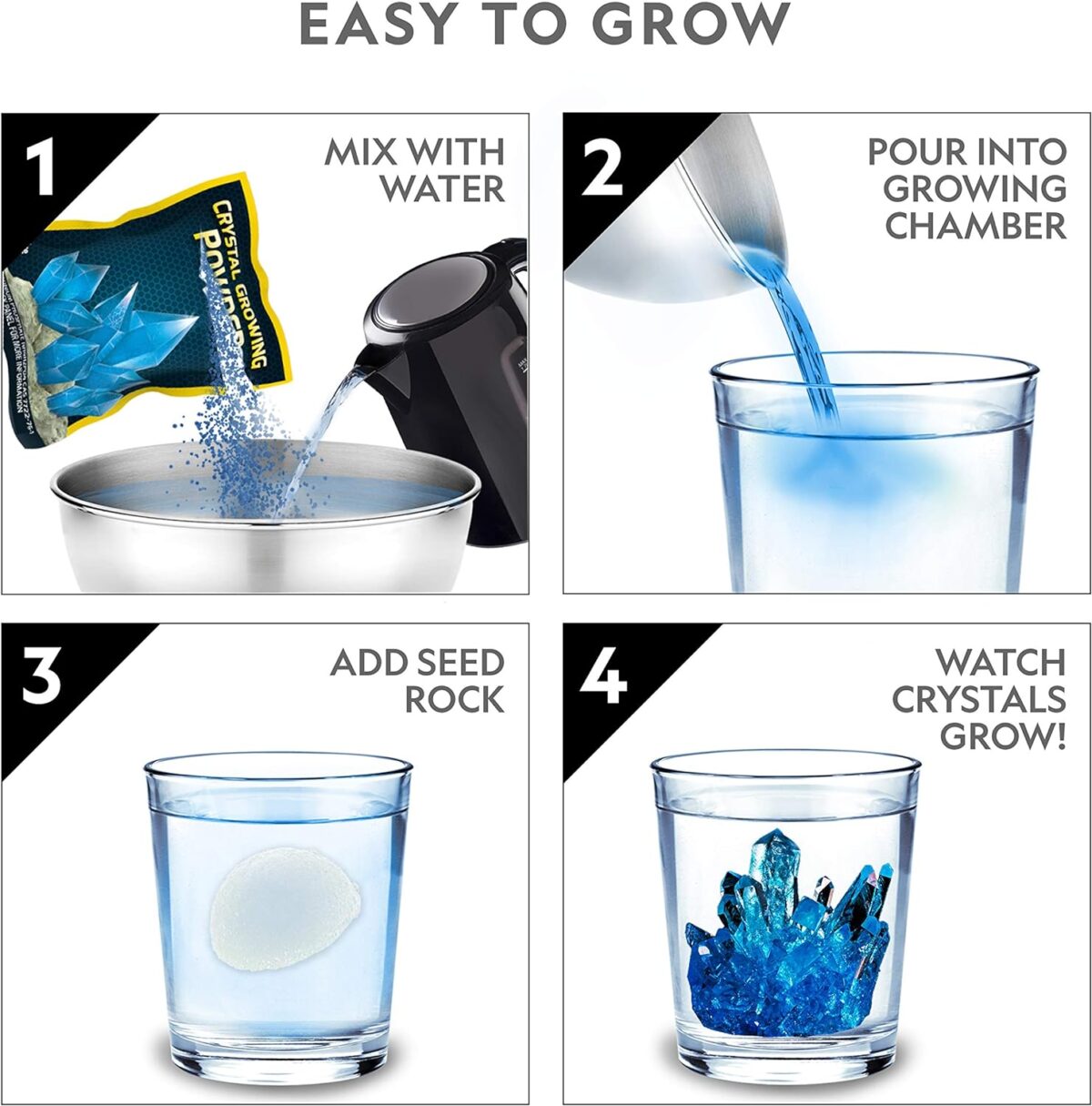 NATIONAL GEOGRAPHIC Mega Crystal Growing Kit for Kids- Grow 6 Crystals with Light-Up Stand, Science Gifts for Kids 8-12, Crystal Making Experiment, Science Kit for Girls and Boys (Amazon Exclusive) - Image 3