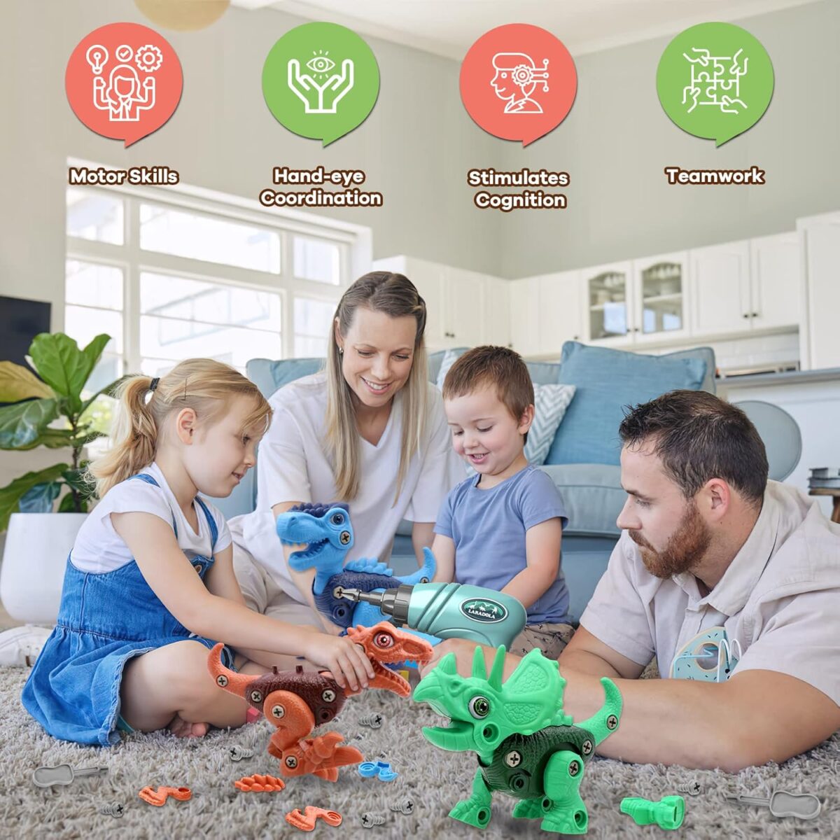 Laradola Dinosaur Toys for 3 4 5 6 7 8 Year Old Boys, Kids Take Apart STEM Construction Building Kids Toys with Electric Drill, Party Christmas Birthday Gifts Boys Girls - Image 4