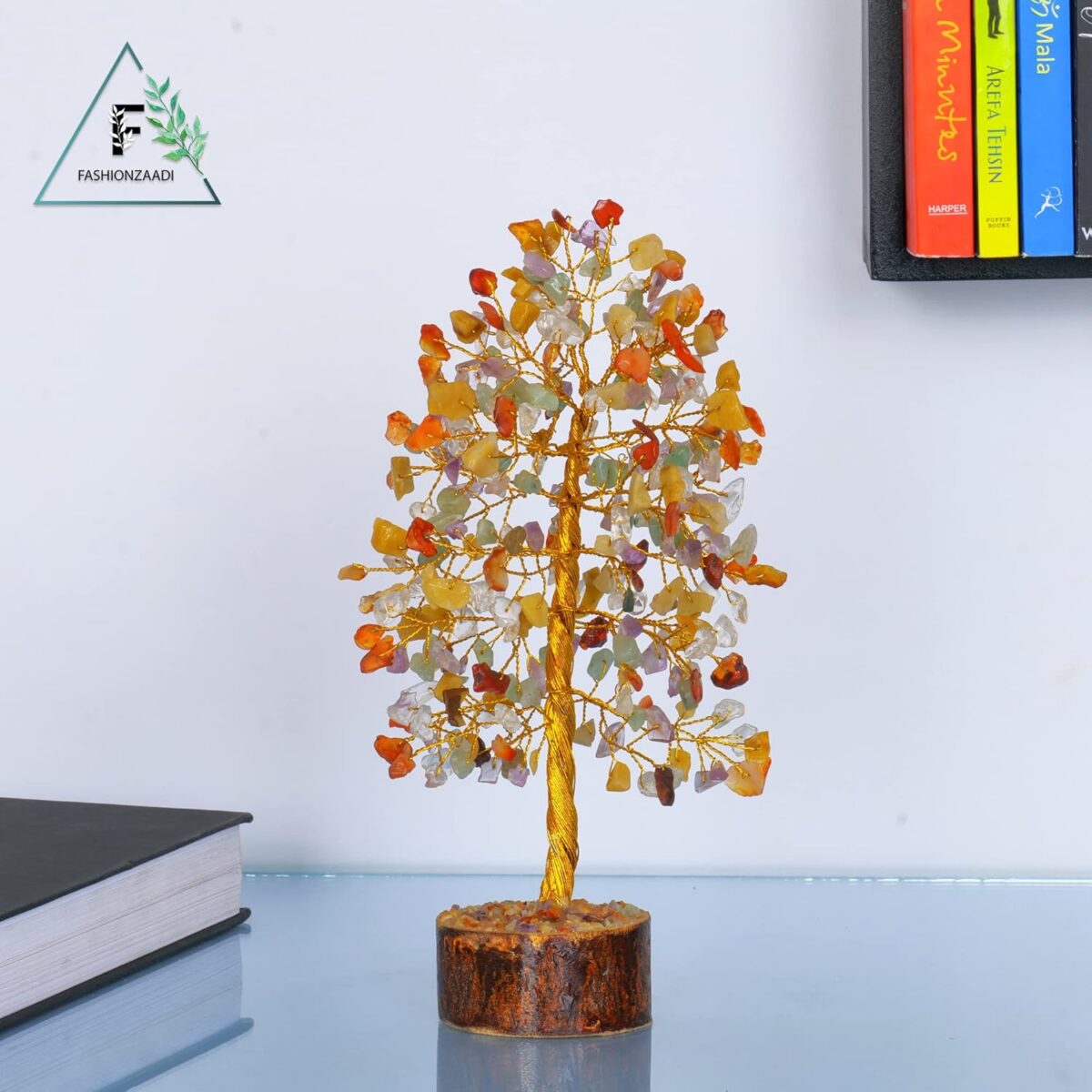 FASHIONZAADI Gemstone Money Tree Reiki Healing Chakra Balancing Handmade Bonsai Trees Spiritual Gift Aura Cleansing Good Luck Home Decor (Mix Chakra Golden Wire) - Image 5