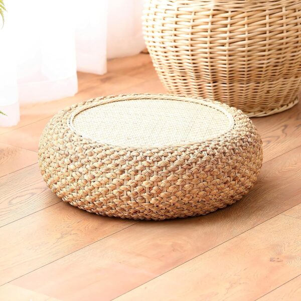 Seat Cushion, Tatami Floor Pillow Sitting Cushion, Round Sitting Padded Hand Woven Padded Knitted Straw Mat, Ottoman Footstool for Meditation, Zen, Yoga (19.69" Dia. x 6.70" H)