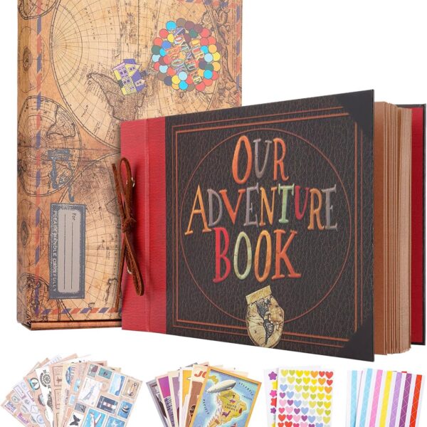 Our Adventure Book Scrapbook Album 11.9 X 7.6 Inch 80pages,3d Retro Embossed Letter Hard Cover Movie Up,Memory Book For Couples,DIY Album for Anniversary,Wedding,Travelling,Friends,Family,Couple Gifts