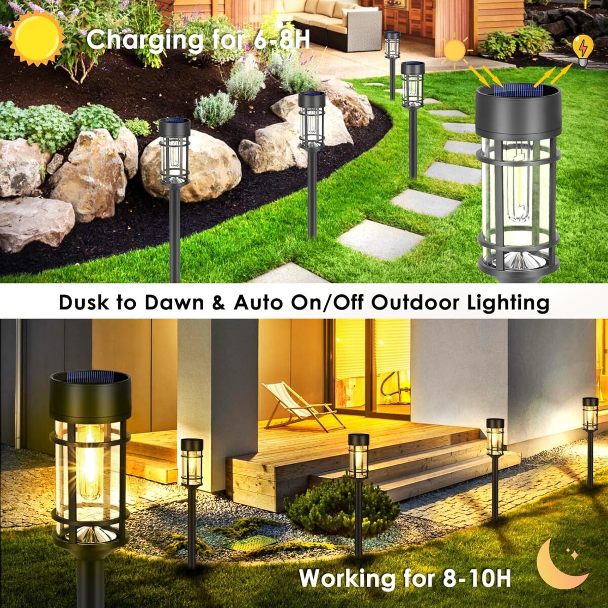 Solar Pathway Lights, 8 Pack LED Solar Lights Outdoor Waterproof, Glass Solar Garden Lights Landscape Lighting for Yard Lawn Walkway Driveway, 3000K - Image 5