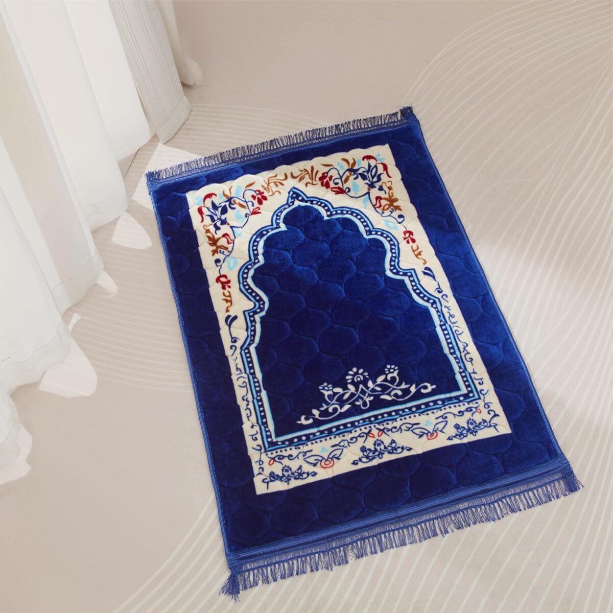 Muslim Prayer Rug with Tasbih Prayer Beads, Soft Large Prayer Matt Islam, Padded Islamic Prayer Mat Thick for Men and Women, Janamaz, Sajadah (31.5" x 47.2", Royal Blue) - Image 2