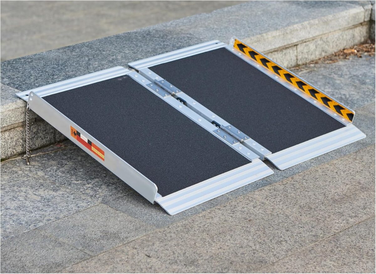 FACHNUO 2 Feet Portable Wheelchair Ramp, Non-Skid Aluminum Handicap Ramps with Handle, Folding Threshold Wheel Chair Ramp for Home Steps, Stairs, Entry, Threshold, Doorways, Scooter, 800LBS Capacity - Image 1