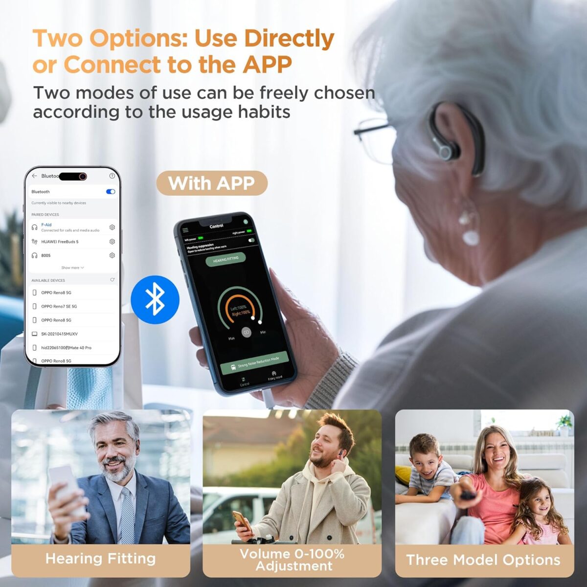 Hearing Aids, Hearing Aids for Seniors with Bluetooth, Rechargeable Hearing Aid with APP for People with Hearing Loss, 5 Levels of Volume Automatic Noise Cancellation, Clear Sound and Easy to Use - Image 5
