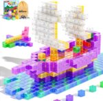 64PCS Magnetic Blocks Building Toys - Transparent Rainbow Magnetic Cubes Set, Outdoor Sensory Autism STEM Toys Gifts for Kids Aged 3+ Year Old Boys & Girls