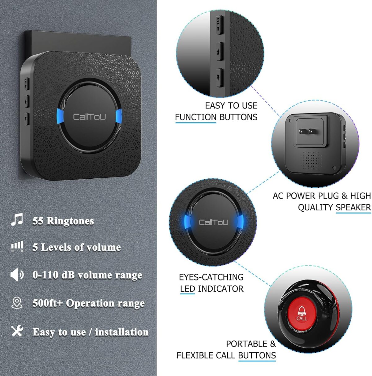 CallToU Caregiver Pager Wireless Call Bell Alert Button for Seniors/Elderly/Patients 1 Plugin Receiver 1 Waterproof Transmitter - Image 8