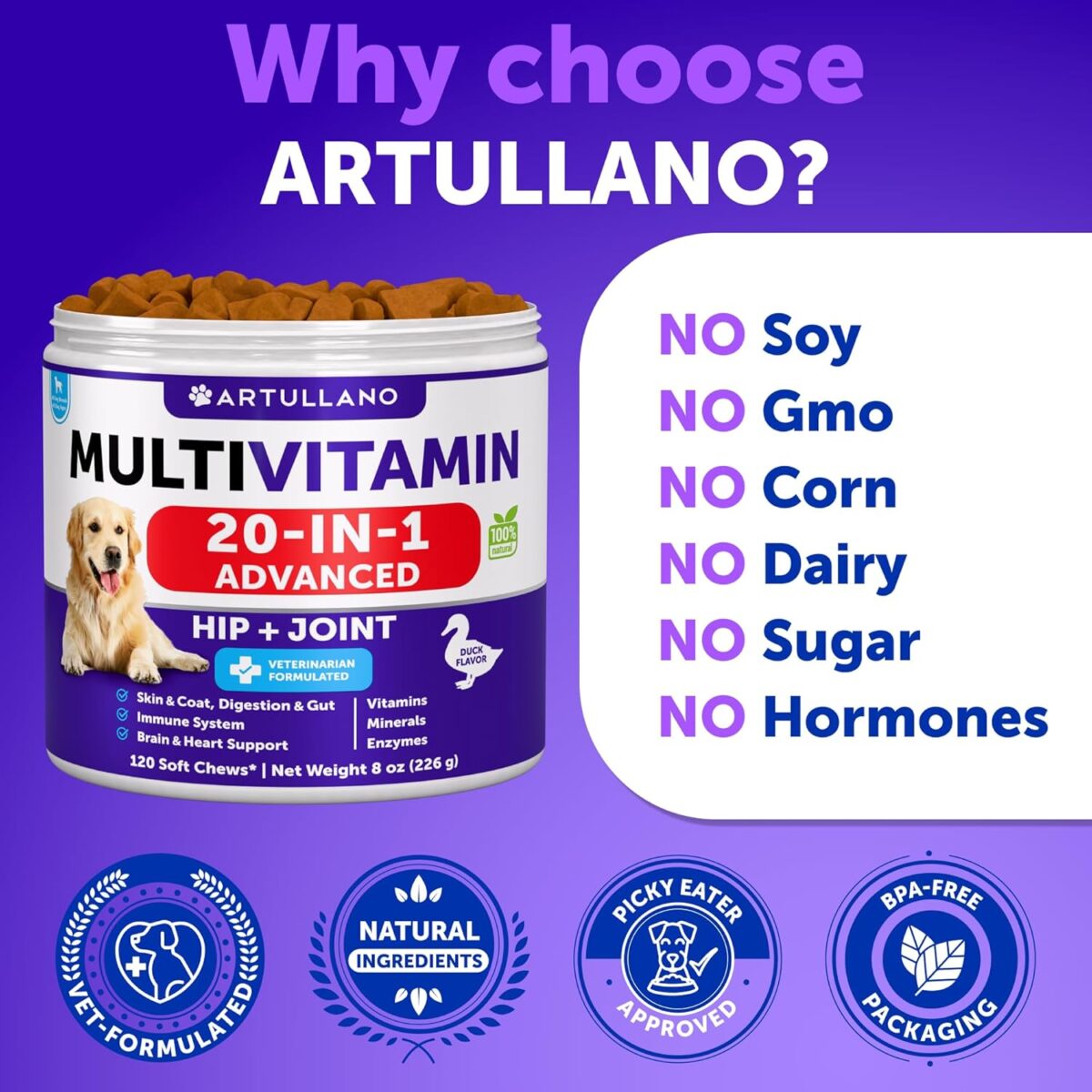 Dog Multivitamin Chewable with Glucosamine 20 in 1 - Dog Vitamins and Supplements - Senior & Puppy Multivitamin for Dogs - Pet Joint Support Health - Immunity, Mobility, Gut Skin - 120 Chews - Image 5