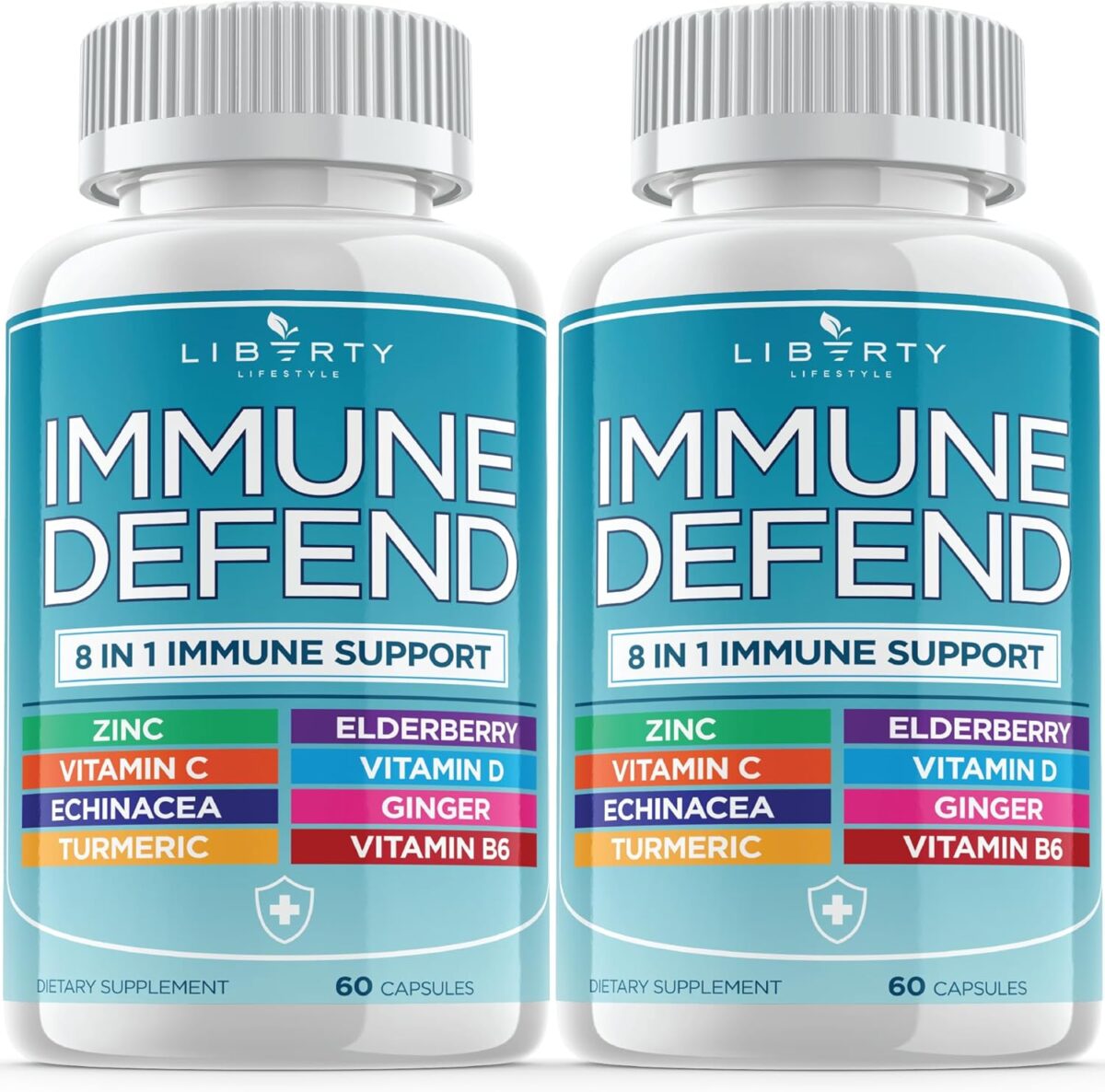 8 in 1 Immune Defense Support, Immunity Vitamins Supplement Booster with Zinc 50mg, Vitamin C Elderberry Vit D3 5000 IU, Turmeric Curcumin & Ginger, Echinacea - Allergy Relief for Kids Adults (2 Pack) - Image 1