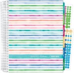 Aug 2024-Jul 2025 Deluxe Teacher Planner Notebook 8.5x11 Daily Weekly Monthly Organizers with 7 Periods, Pocket Folder, Dated Calendar, Page Tabs, Bookmark and Planning Stickers (Watercolor Stripes)