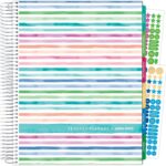 Aug 2024-Jul 2025 Deluxe Teacher Planner Notebook 8.5x11 Daily Weekly Monthly Organizers with 7 Periods, Pocket Folder, Dated Calendar, Page Tabs, Bookmark and Planning Stickers (Watercolor Stripes)