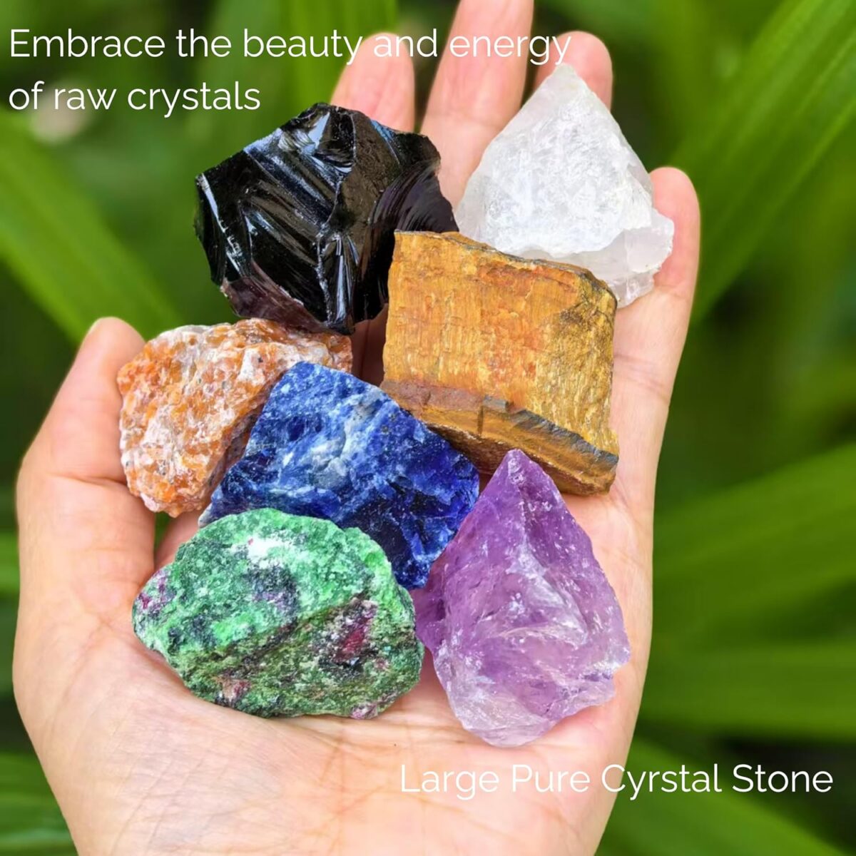 Crystals and Healing Stones in Wooden Gift Box+ Velvet Pouch +Info Guide, 1 pcs Amethyst Cluster,8pcs Raw Healing Chakra Stones for Yoga, Meditation, - Image 8