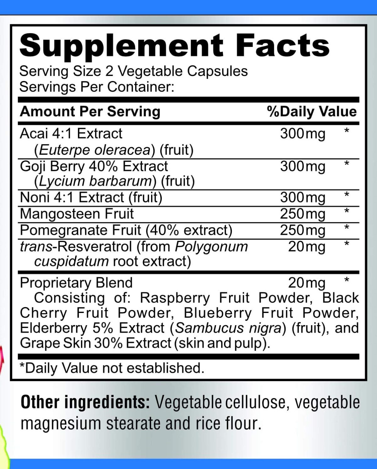Super Antioxidant Fruit Superfood Complex - Powerful Antioxidant Superfruits, Acai, Goji, Noni, Mangosteen, Pomegranate, Elderberry, Resveratrol, Immune Support, Skin Care - 60 Capsules - Image 7