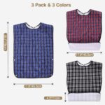Adult Bibs, 3 Pcs Washable Clothing Protector with Crumb Catcher for Eating, Reusable Waterproof Large Feeding Adult Bibs for Men Women Elderly Senior, Black/Red/Blue - Image 7
