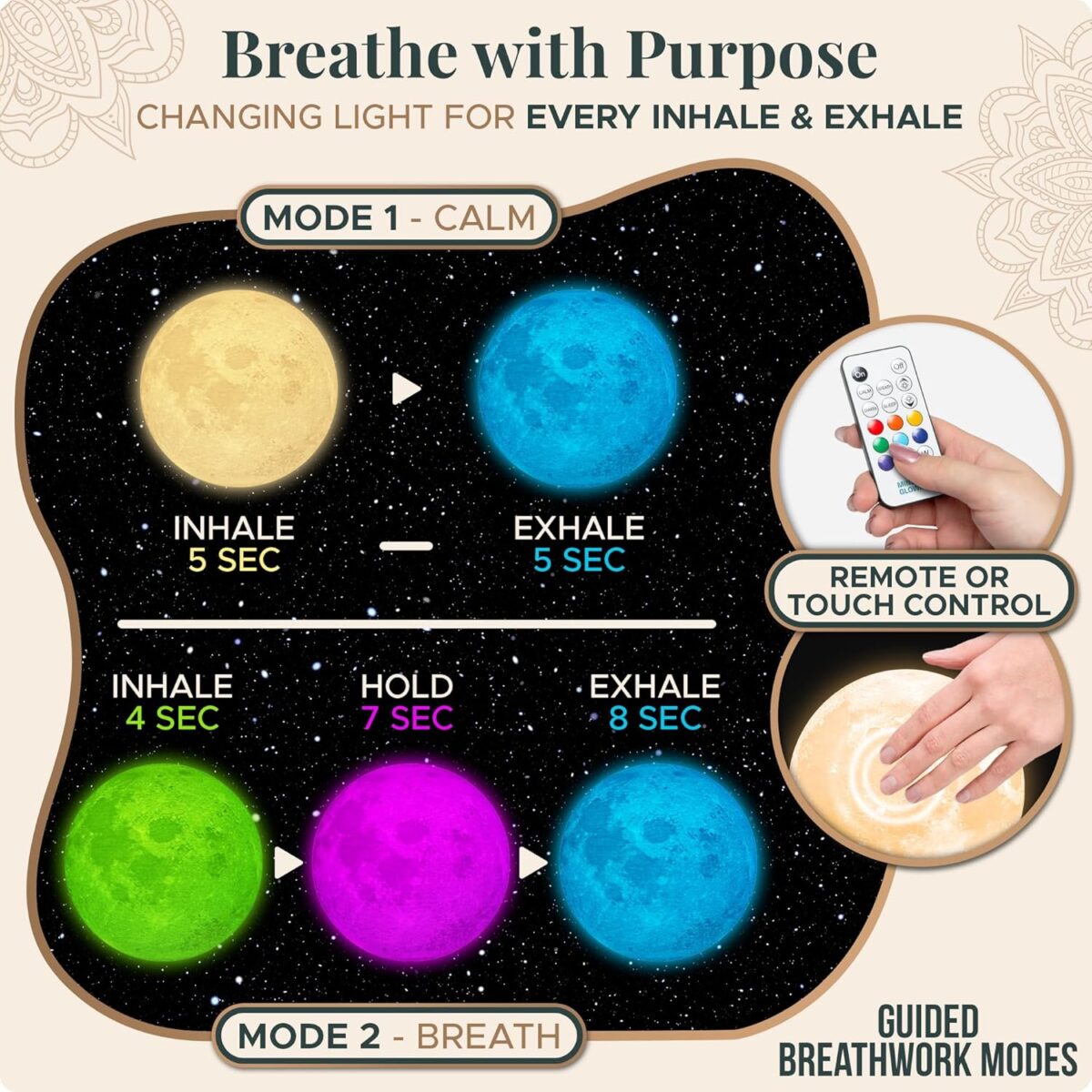 Zen Moon Lamp - Visual Meditation Light for Relaxation and Mindfulness - Guided Breathing Night Light - Spiritual Birthday Gifts for Women - Celestial Astrology Decor for Bedroom (5.5 inch) - Image 3