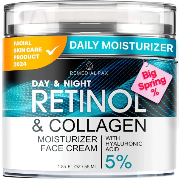 REMEDIAL PAX Face Moisturizer Retinol Cream, Anti Aging Neck Firming Cream, Collagen Day & Night Face Cream with Hyaluronic Acid for Women & Men, 1.85 Fl Oz