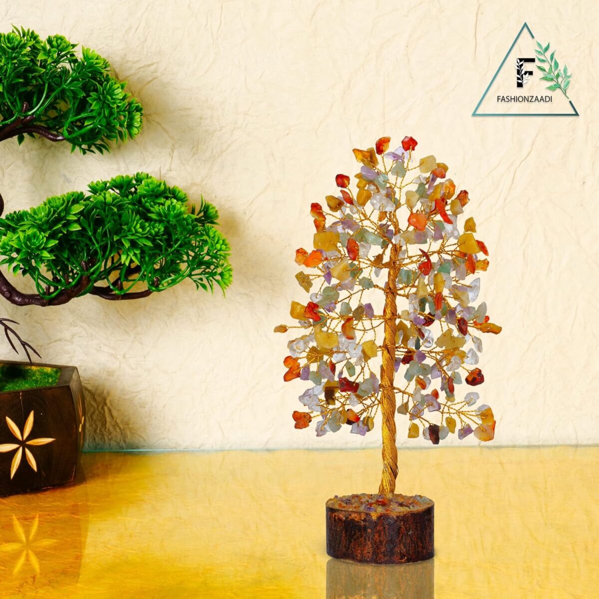 FASHIONZAADI Gemstone Money Tree Reiki Healing Chakra Balancing Handmade Bonsai Trees Spiritual Gift Aura Cleansing Good Luck Home Decor (Mix Chakra Golden Wire) - Image 6