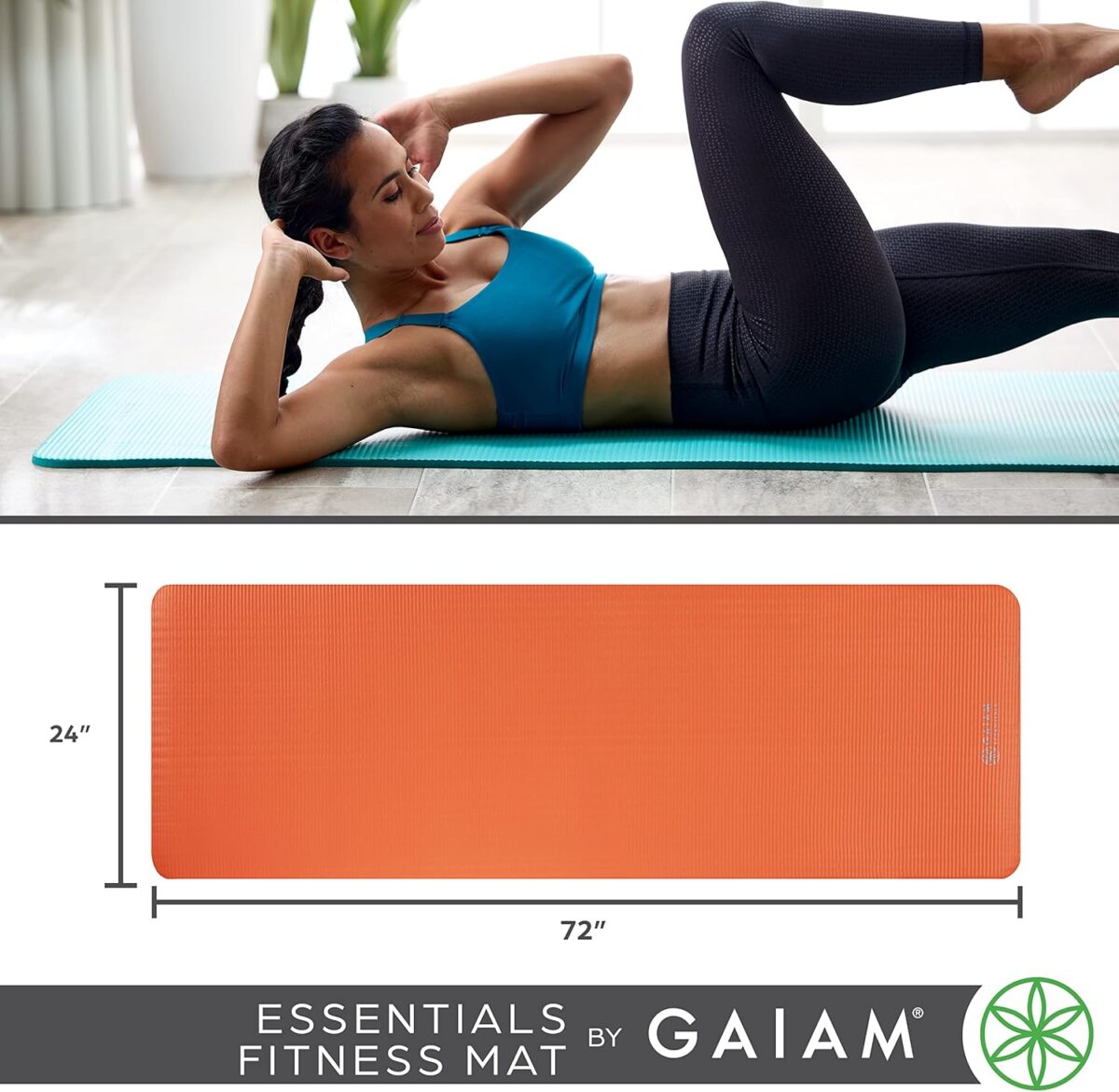 Gaiam Essentials Thick Yoga Mat Fitness & Exercise Mat with Easy-Cinch Yoga Mat Carrier Strap, 72"L x 24"W x 2/5 Inch Thick - Image 6