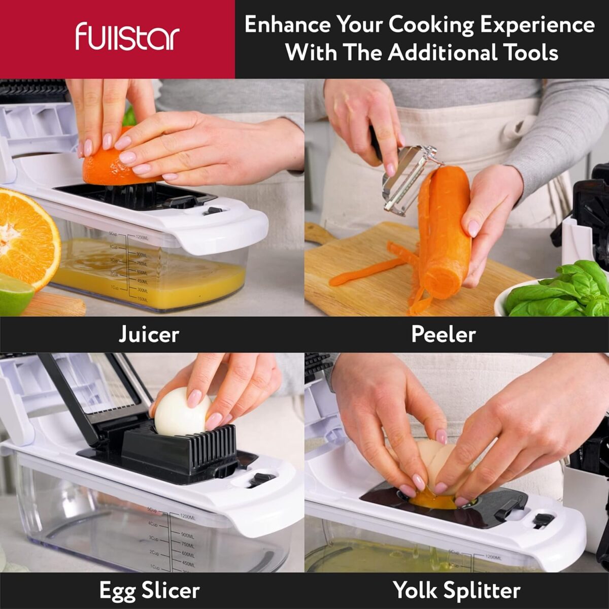 Fullstar Vegetable Chopper and Spiralizer - Food Chopper with Container, Fruit Slicer, Kitchen Gadgets & Accessories, Home Essentials (9 in 1, White) - Image 6