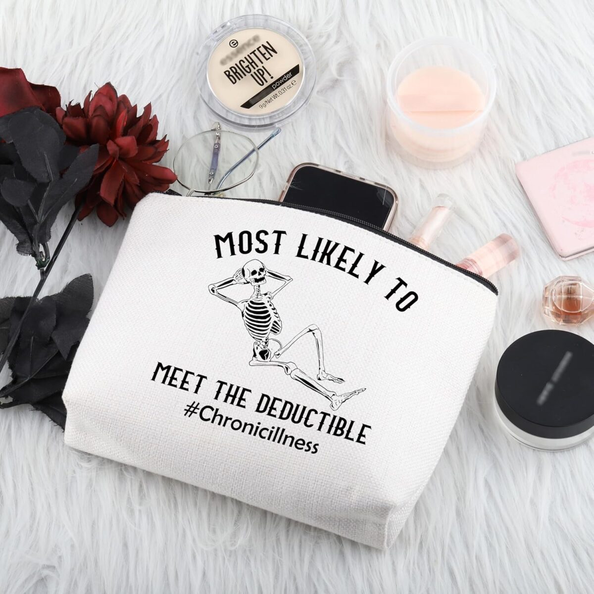 PWHAOO Chronic Illness Inspired Gift Invisible Illness Spoonie Makeup Bag Warrior Cosmetic Bag Insurance Deductible Sarcasm Gift (Invisible Illness Spoonie M) - Image 3
