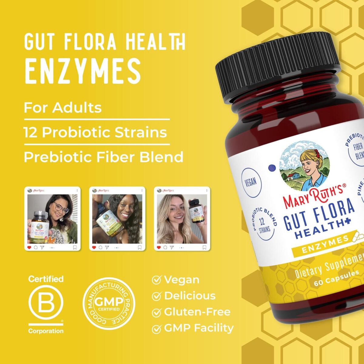MaryRuth Organics Gut Flora Health+ Enzymes | Up to 2 Month Supply | Prebiotic Probiotic Digestive Enzymes Blend for Healthy Gut Biome & Digestive Support | Gastrointestinal Health | 60 Capsules - Image 8