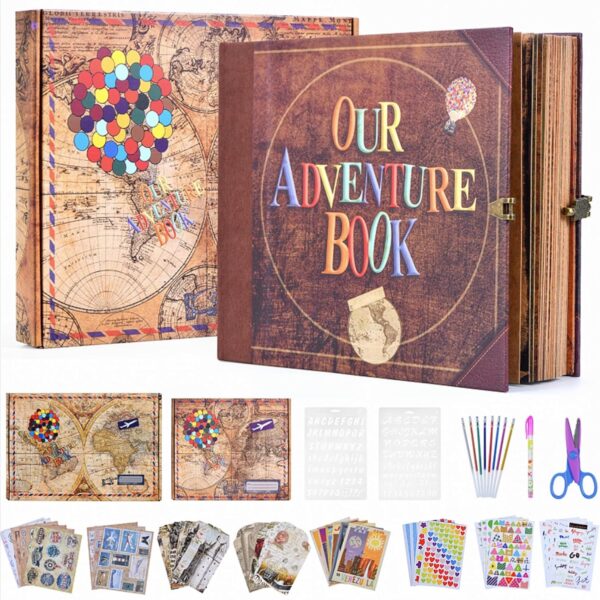 Adventure Book 148-Page DIY Handmade Scrapbook Kit - Embossed Leather Cover - Gift Boxed with Full DIY Accessories for Couples, Weddings, Anniversaries & More for Life’s Greatest Adventures