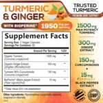 Turmeric Curcumin Supplement 1950mg with Organic Turmeric & Ginger, 95% Curcuminoids, BioPerine Black Pepper for Best Absorption, Nature's Vegan Joint Support, Non-GMO, Bottled in USA - 240 Capsules - Image 2