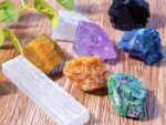 Crystals and Healing Stones in Wooden Gift Box+ Velvet Pouch +Info Guide, 1 pcs Amethyst Cluster,8pcs Raw Healing Chakra Stones for Yoga, Meditation, - Image 3