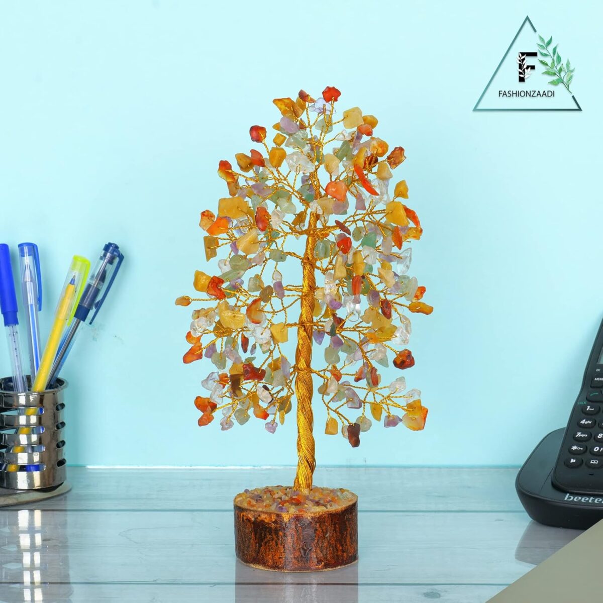 FASHIONZAADI Gemstone Money Tree Reiki Healing Chakra Balancing Handmade Bonsai Trees Spiritual Gift Aura Cleansing Good Luck Home Decor (Mix Chakra Golden Wire) - Image 7
