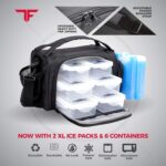 ThinkFit Insulated Meal Prep Lunch Box with 6 BPA-Free, Reusable, Microwavable, Freezer Safe Food Portion-Control Containers, Shaker Cup, Pill Organizer, Lunch Bag with Storage Pocket - (Black) - Image 4