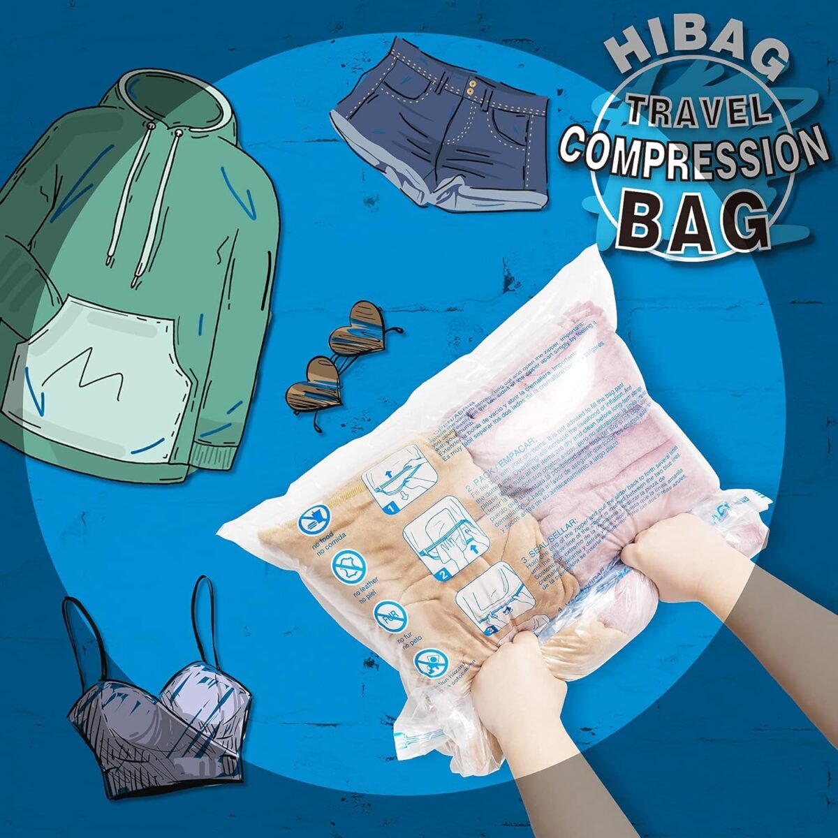 HIBAG 12 Compression Bags for Travel, Travel Essentials Compression Bags, Vacuum Packing Space Saver Zipper Bags for Cruise Travel Accessories (12-Travel) - Image 8