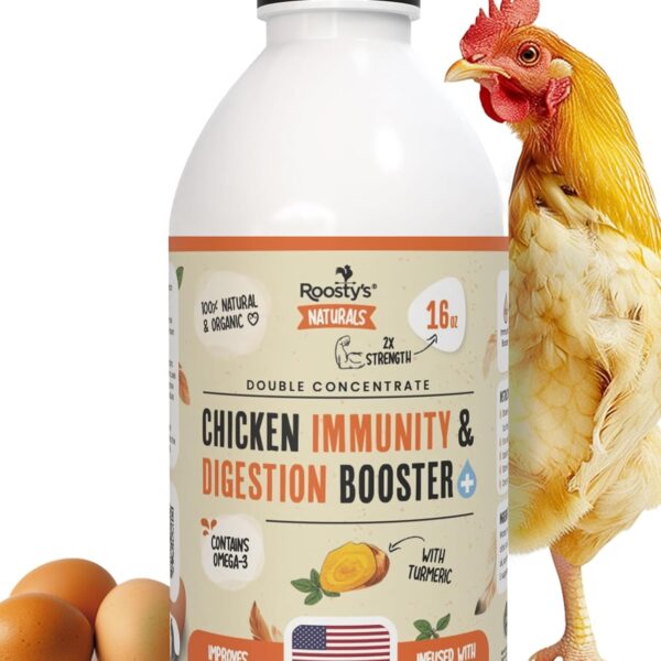 Roosty's Naturals Chicken Immunity & Digestion Booster | Chicken Supplements | Omega-3 Chicken Vitamins and Supplements | Poultry Vitamins for Chickens | Bird Health Supplies