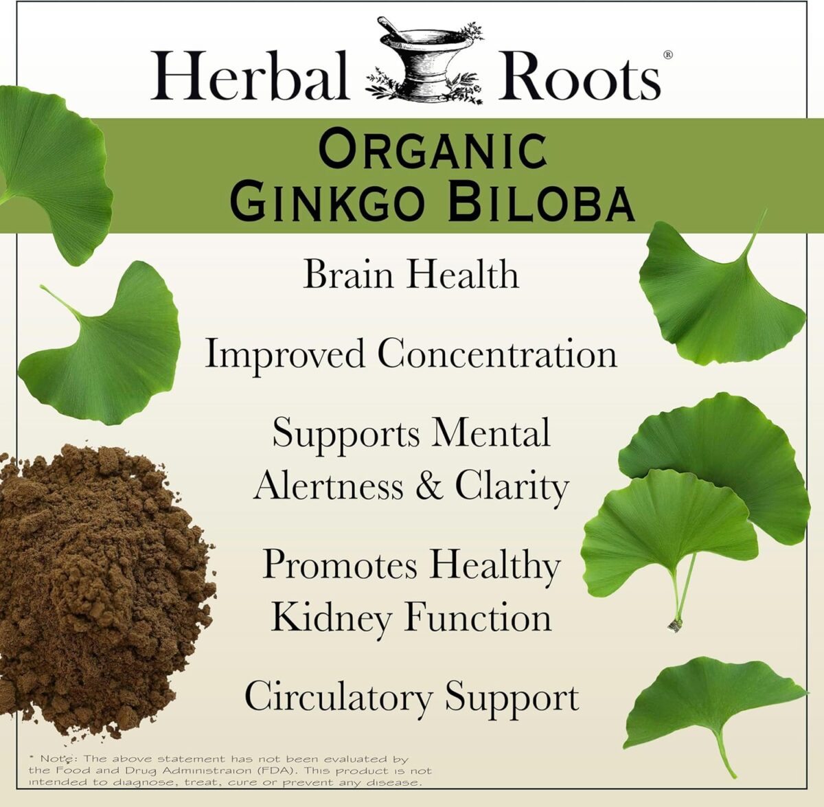 Herbal Roots Organic Ginkgo Biloba Made with Pure Organic Ginkgo Leaf - 1,400mg per Serving, 60 Vegan Capsules - Image 3