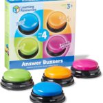 Learning Resources Answer Buzzers - Set of 4, Ages 3+, Assorted Colored Buzzers, Game Show Buzzers, Perfect for Family Game and Trivia Nights, for Kids