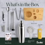 Barillio Bartender Kit - Stainless-Steel Cocktail Shaker Set with Bamboo Stand - Mixology Bar Tools w/Shaker, Drink Mixer Spoon & Muddler for Cocktails - Home Bar Accessories - 10-Pc Bar Set - Silver - Image 5
