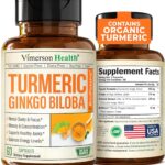 Turmeric Curcumin with Black Pepper and Ginkgo Biloba supplements. Natural Turmeric Supplement with Organic Tumeric to aid Joint Health, Brain Clarity, Focus, Memory, and Concentration. Vegan. 60 Caps