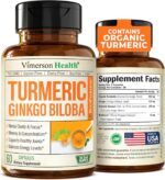 Turmeric Curcumin with Black Pepper and Ginkgo Biloba supplements. Natural Turmeric Supplement with Organic Tumeric to aid Joint Health, Brain Clarity, Focus, Memory, and Concentration. Vegan. 60 Caps