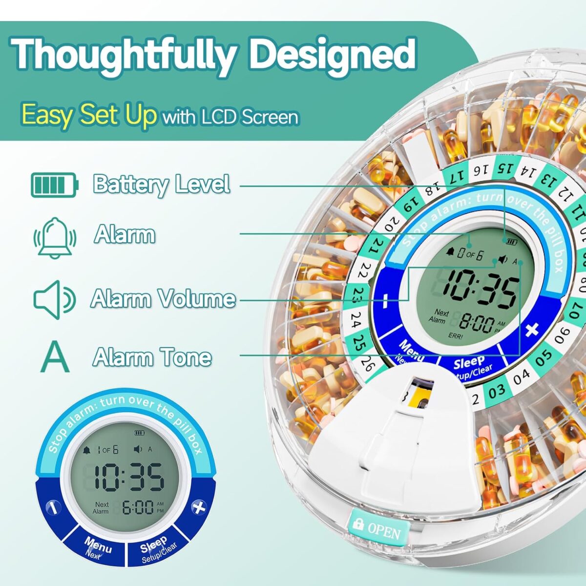 Windtrace Automatic Pill Dispenser for Elderly, Electronic Monthly Pill Organizer with Alarm & Light, 28 Day Smart Lock Medication Dispenser, Timed Pill Dispenser Machine for Prescriptions & Vitamins - Image 4