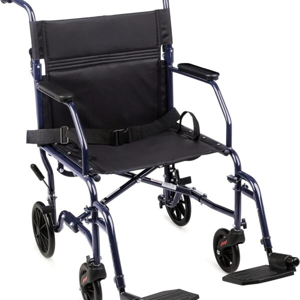 Carex Transport Wheelchair With 19 inch Seat, Folding Transport Chair with Foot Rests, Foldable Lightweight Wheelchair Foldable for Storage and Travel