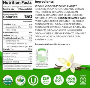 Orgain Organic Vegan Protein Powder, Vanilla Bean - 21g Plant Based Protein, 4g Prebiotic Fiber, No Lactose Ingredients, No Added Sugar, Non-GMO, For Shakes & Smoothies, 1.02 lb (Packaging May Vary) - Image 2