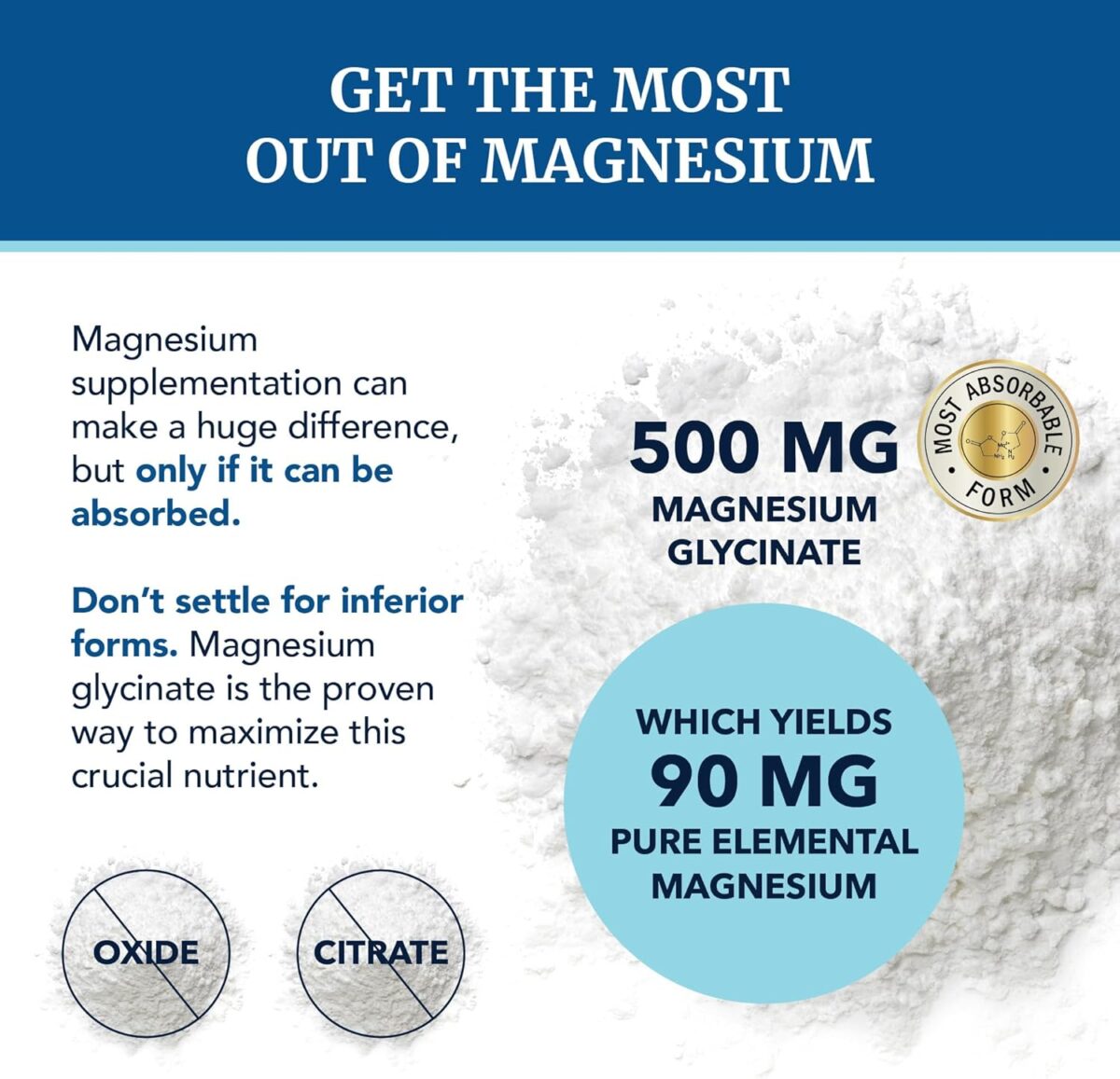 Magnesium Glycinate 500mg | Chelated for High Absorption | Muscle Relaxation, Bones, Heart, Nerve, Sleep & Calm Support for Women & Men | Magnesium Chelate Supplement & Bisglycinate Complex | 120ct - Image 5
