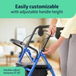 Medline Steel Rollator Walker for Adult Mobility Impairment, Blue, 350 lb. Weight Capacity, 8” Wheels, Foldable, Adjustable Handles, Rolling Walker for Seniors - Image 3