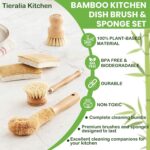 Tieralia 5-Piece Eco-Friendly Bamboo Dish Brush Set with Compostable Wood Pulp Sponges | Bamboo Kitchen Cleaning Set - Image 7