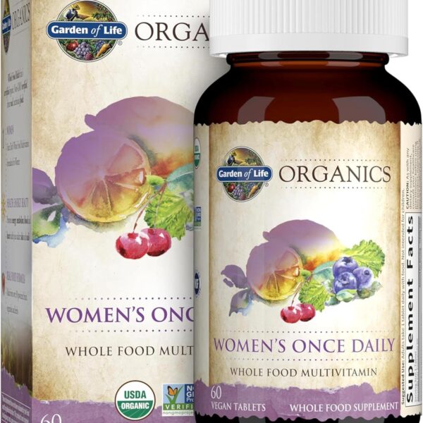 Garden of Life Multivitamin for Women - Organics Women's Once Daily Multi - 60 Tablets, Whole Food Multi with Iron, Biotin, Vegan Organic Vitamin for Women's Health, Energy Hair Skin and Nails