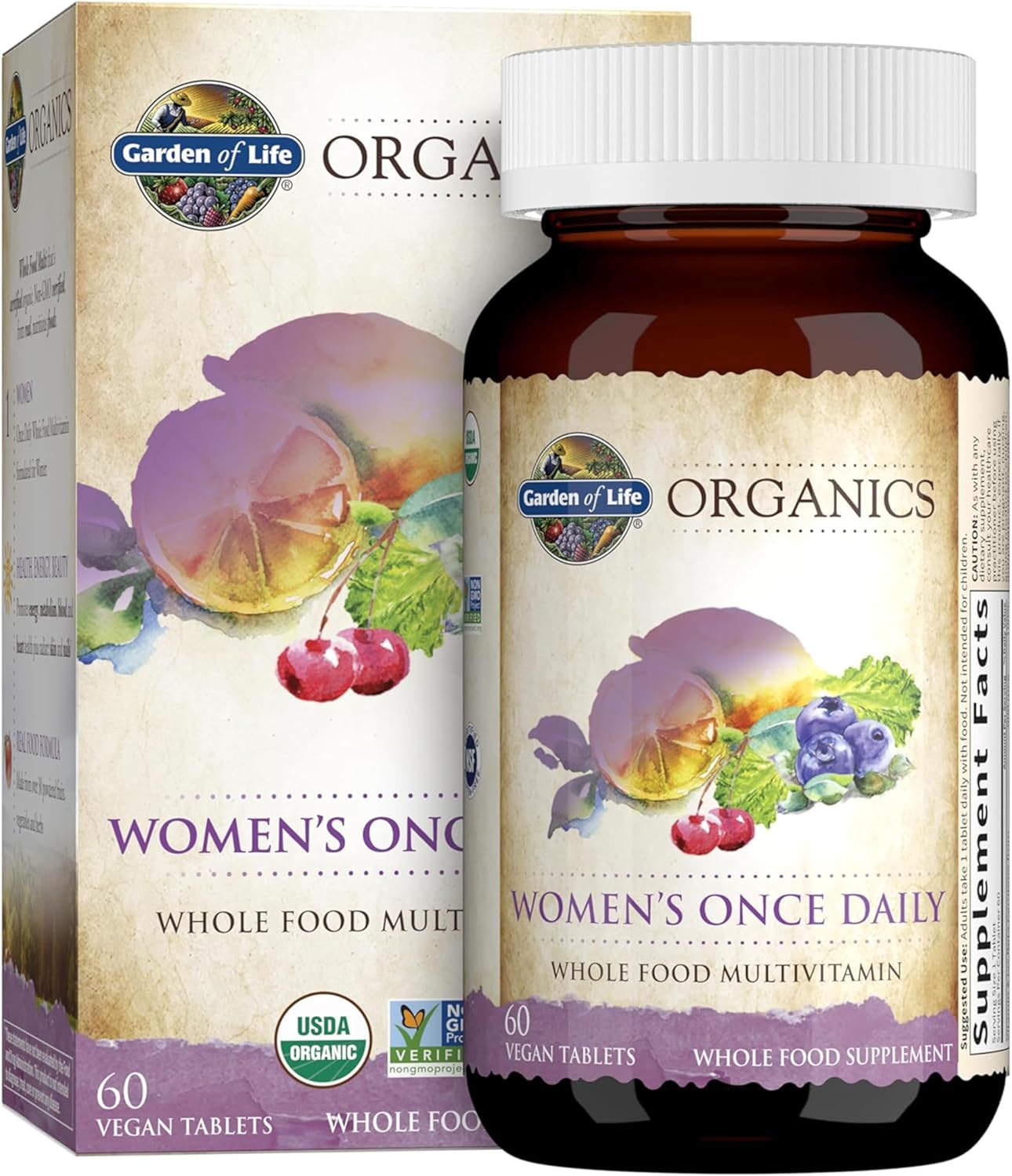 81ZV0rVYNPL._AC_SL1500_.jpg Garden of Life Multivitamin for Women - Organics Women's Once Daily Multi - 60 Tablets, Whole Food Multi with Iron, Biotin, Vegan Organic Vitamin for Women's Health, Energy Hair Skin and Nails - Image 1