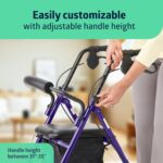Medline Aluminum Rollator Walker with Seat, Purple, 250 lb. Weight Capacity, Lightweight, 6” Wheels, Foldable, Adjustable Handles, Rolling Walker for Seniors - Image 3