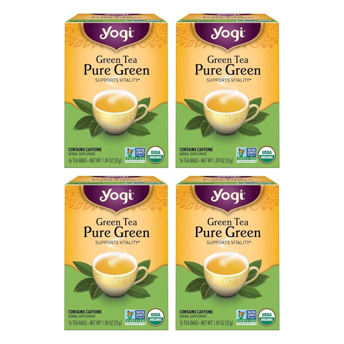 Yogi Tea Pure Green Tea - 16 Bags per Pack (4 Packs) - Organic - Supports Overall Health & Provides Antioxidants - Image 1