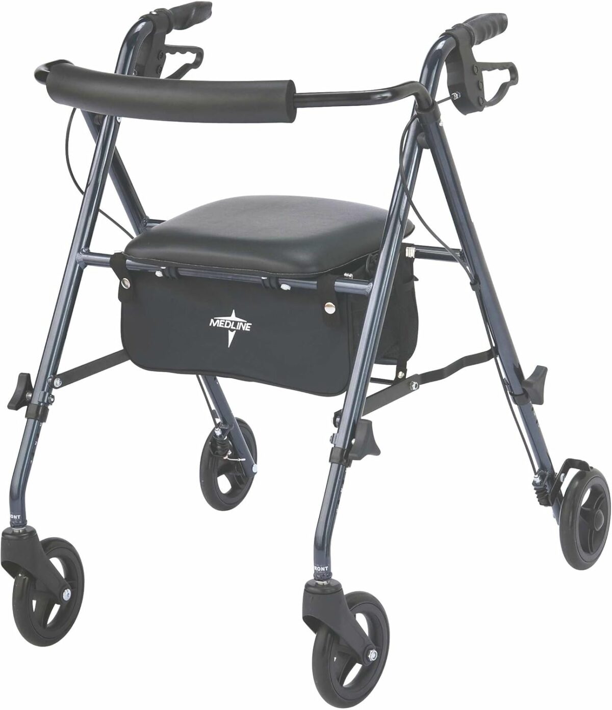 Medline Superlight Folding Aluminum Mobility Rollator Walker, Smoky Blue, 250 lb. Weight Capacity, 6" Wheels, Adjustable Arms and Seat, Foldable Rolling Walker for Seniors - Image 1