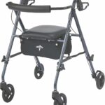 Medline Superlight Folding Aluminum Mobility Rollator Walker, Smoky Blue, 250 lb. Weight Capacity, 6" Wheels, Adjustable Arms and Seat, Foldable Rolling Walker for Seniors